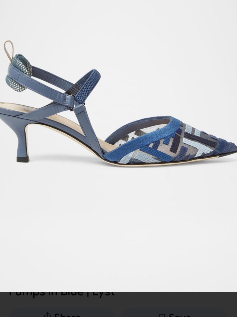 Fendi Blue Multi-Tone Patterned Slingback Kitten Heel
